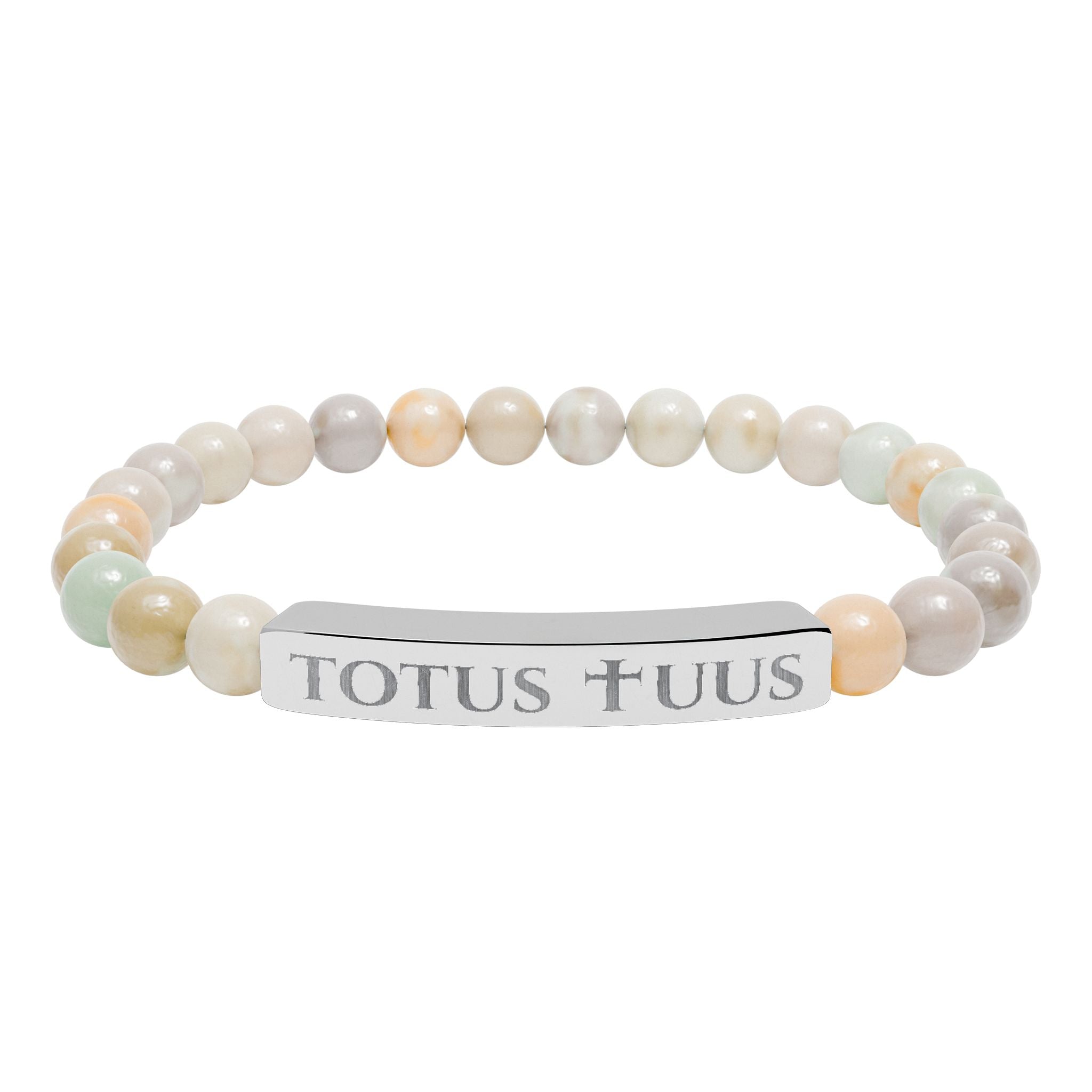 Natural Stone Stretch Bracelet – 'Totus Tuus' Bar