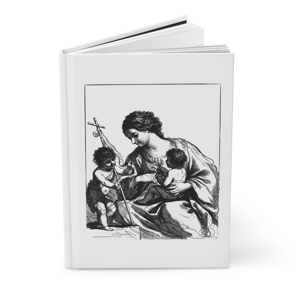 Religious Hardcover Journal — Madonna & Child Illustration, JMJ Monogram
