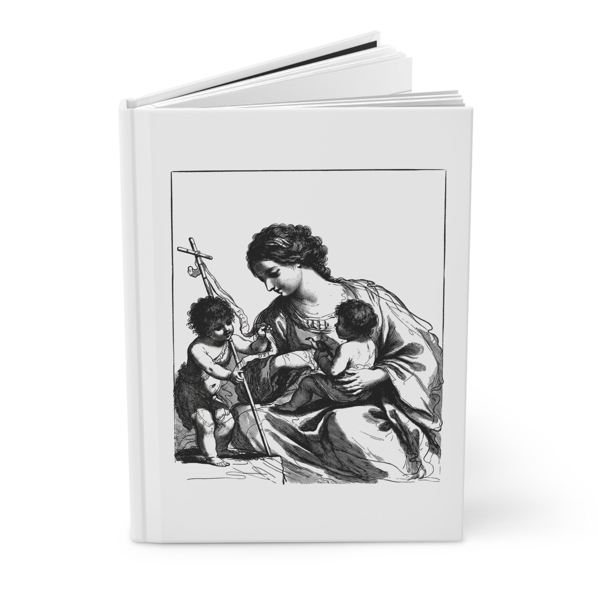 Religious Hardcover Journal — Madonna & Child Illustration, JMJ Monogram