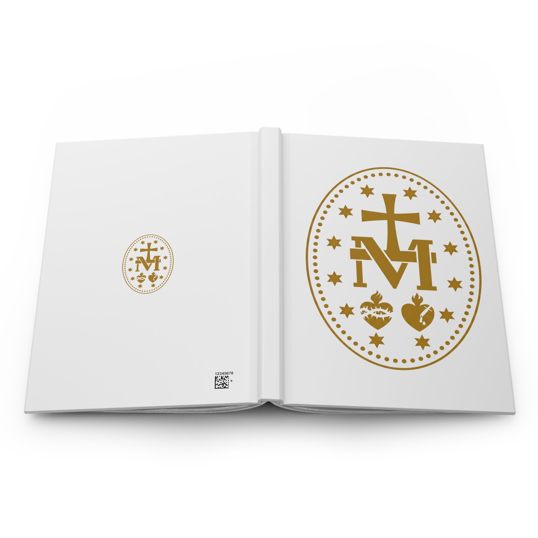 Catholic Marian Hardcover Journal — Gold Cross & Sacred Hearts Notebook