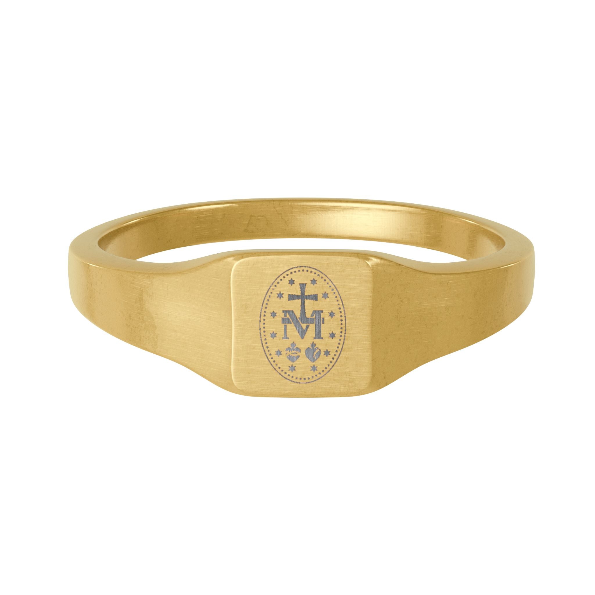 Engravable Square Signet Ring — Stainless Steel Gold Finish, Marian Monogram