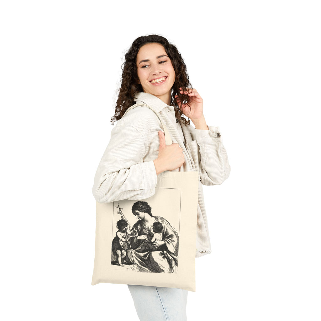 Madonna with Jesus & John the Baptist Cotton Canvas Tote — Religious Classic Art Shoulder Bag