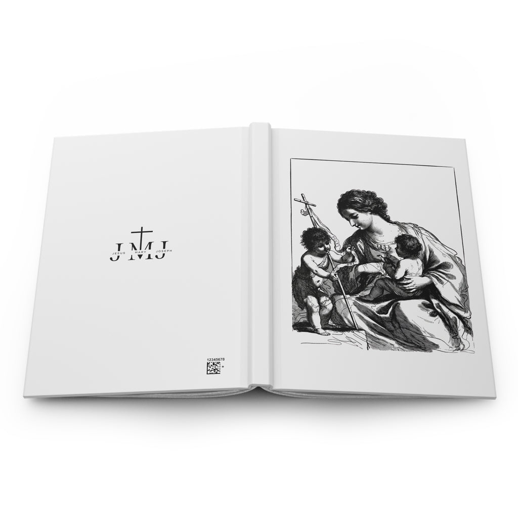Religious Hardcover Journal — Madonna & Child Illustration, JMJ Monogram