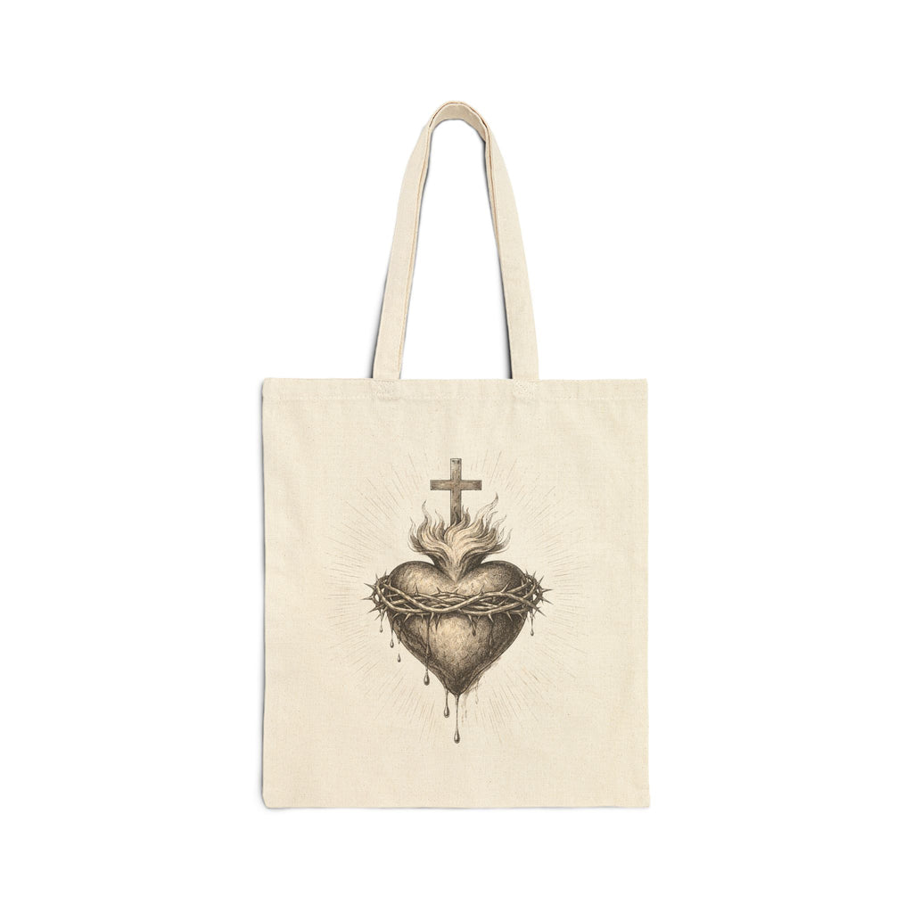 Sacred Heart Canvas Tote Bag – Vintage Religious Design