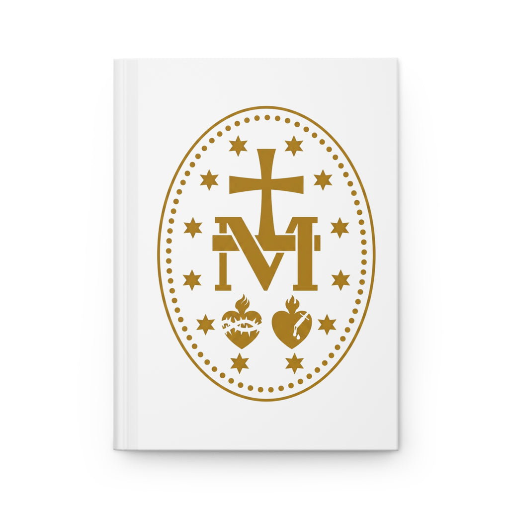 Catholic Marian Hardcover Journal — Gold Cross & Sacred Hearts Notebook