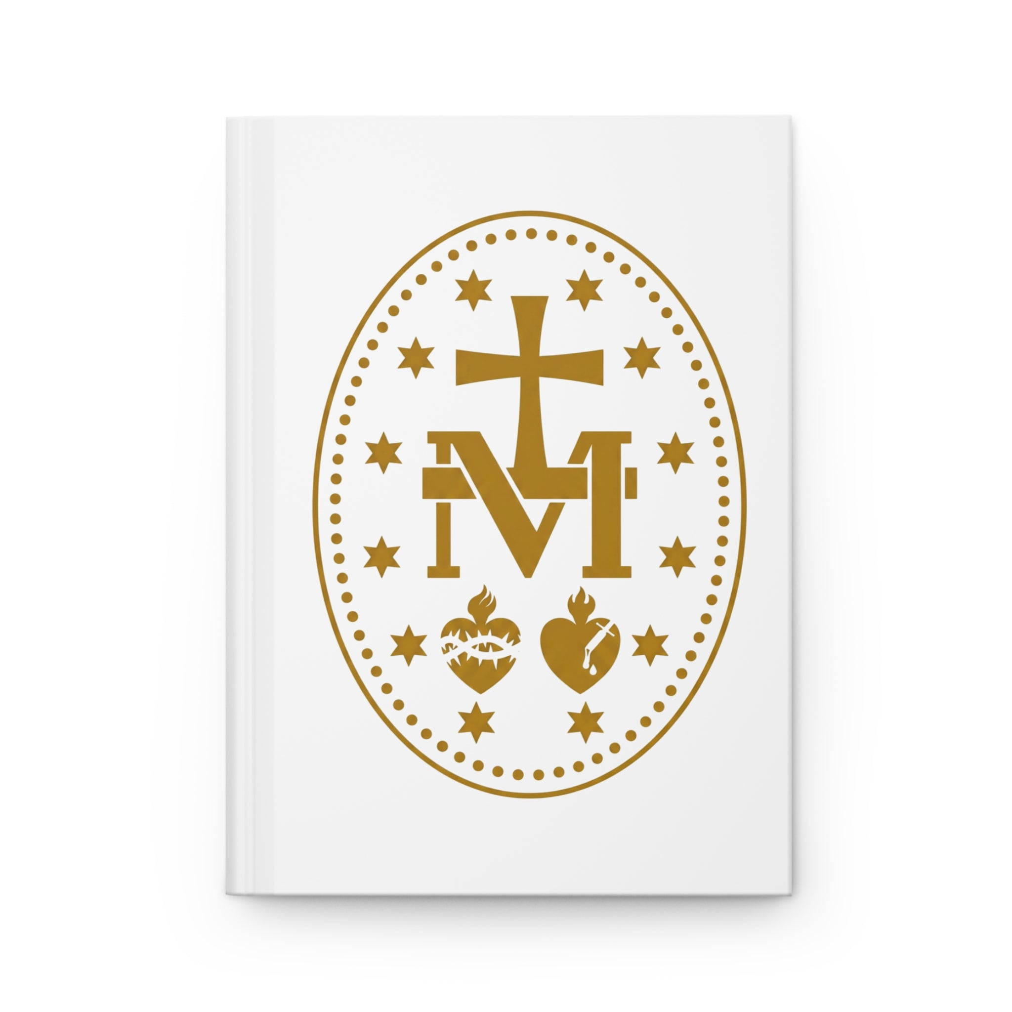 Catholic Marian Hardcover Journal — Gold Cross & Sacred Hearts Notebook
