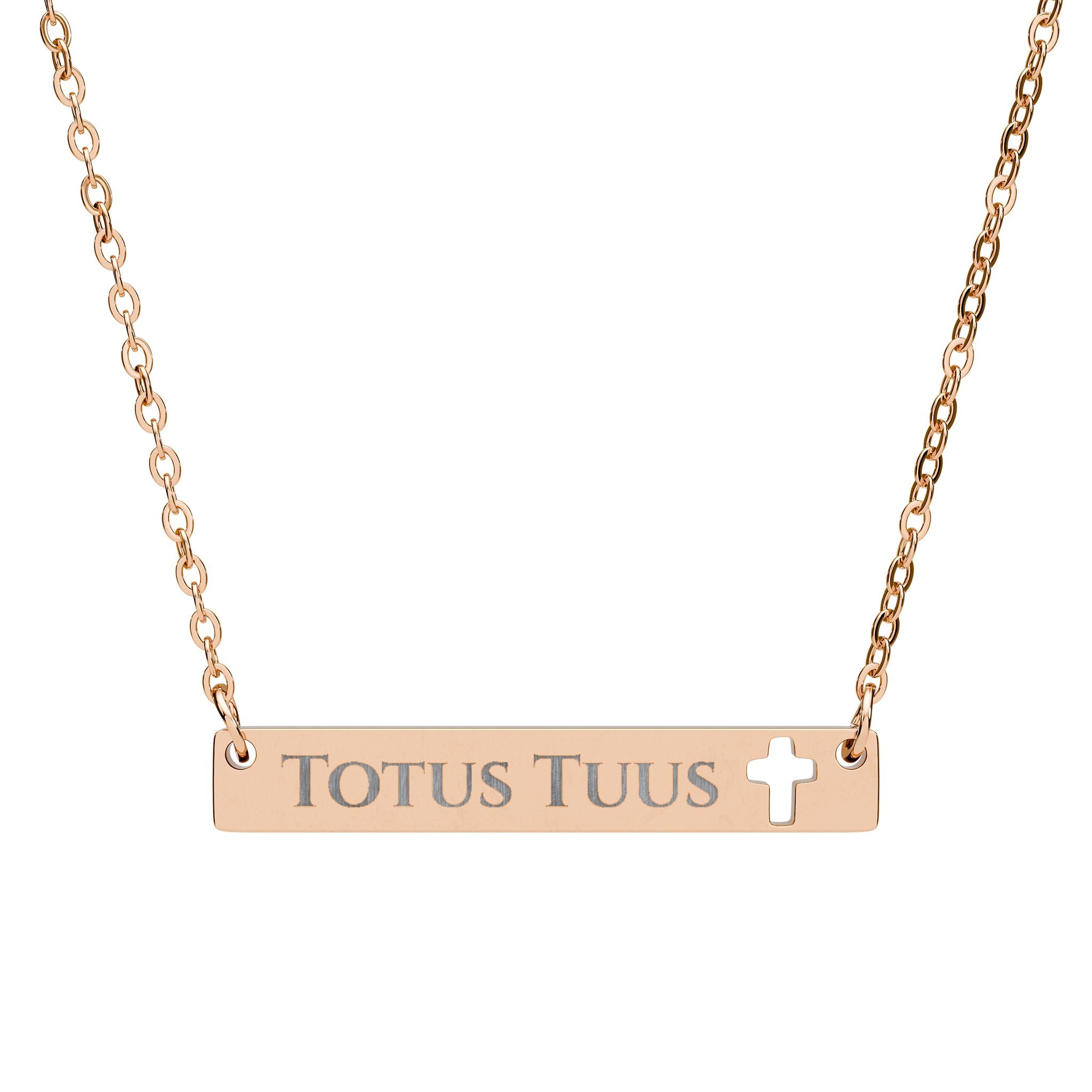 Cutout Cross Bar Necklace — 'Totus Tuus' Pendant