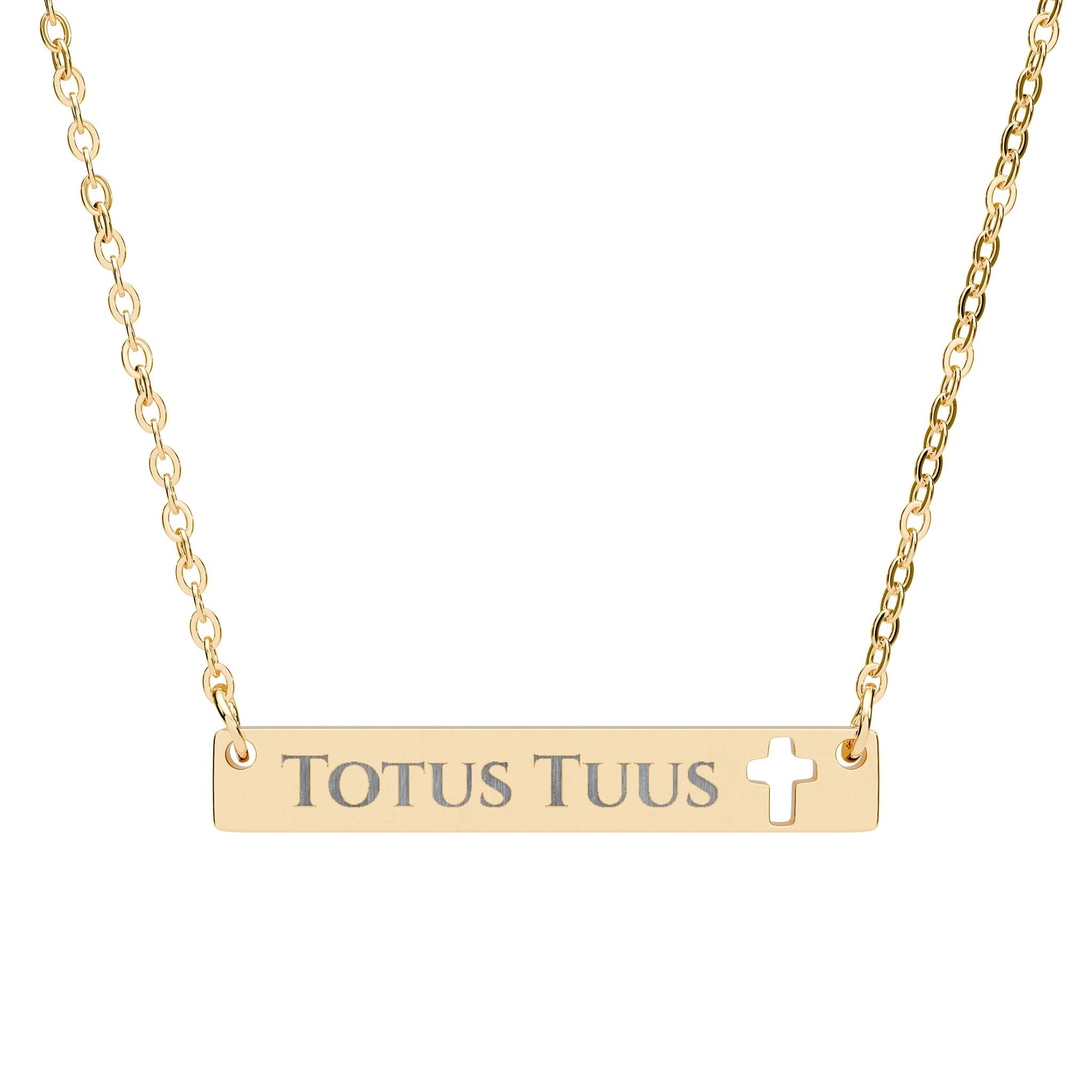 Cutout Cross Bar Necklace — 'Totus Tuus' Pendant