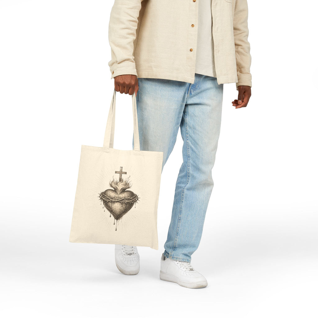 Sacred Heart Canvas Tote Bag – Vintage Religious Design