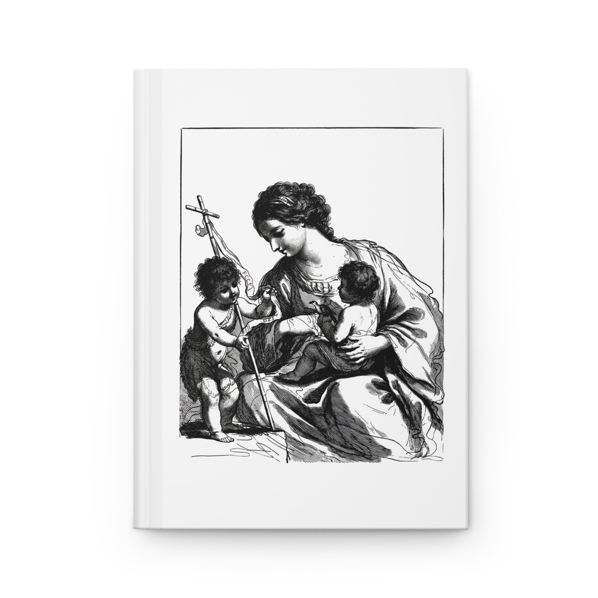Religious Hardcover Journal — Madonna & Child Illustration, JMJ Monogram