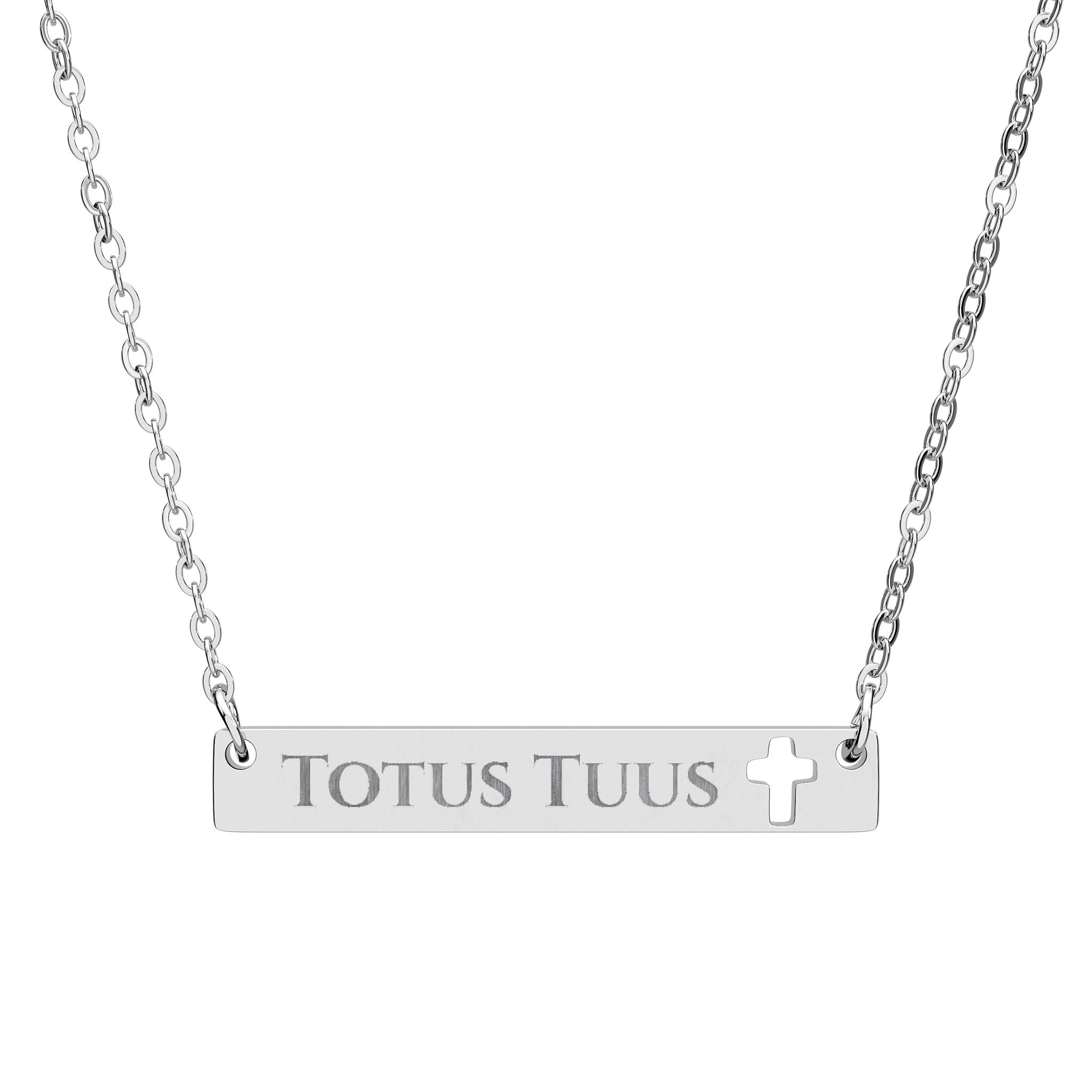 Cutout Cross Bar Necklace — 'Totus Tuus' Pendant