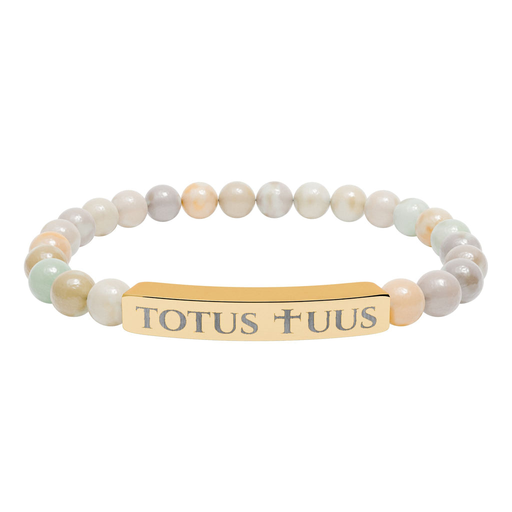 Natural Stone Stretch Bracelet – 'Totus Tuus' Bar