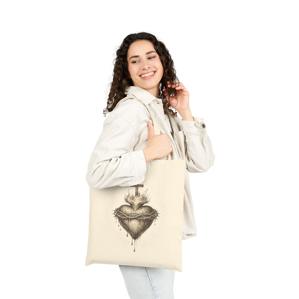 Sacred Heart Canvas Tote Bag – Vintage Religious Design