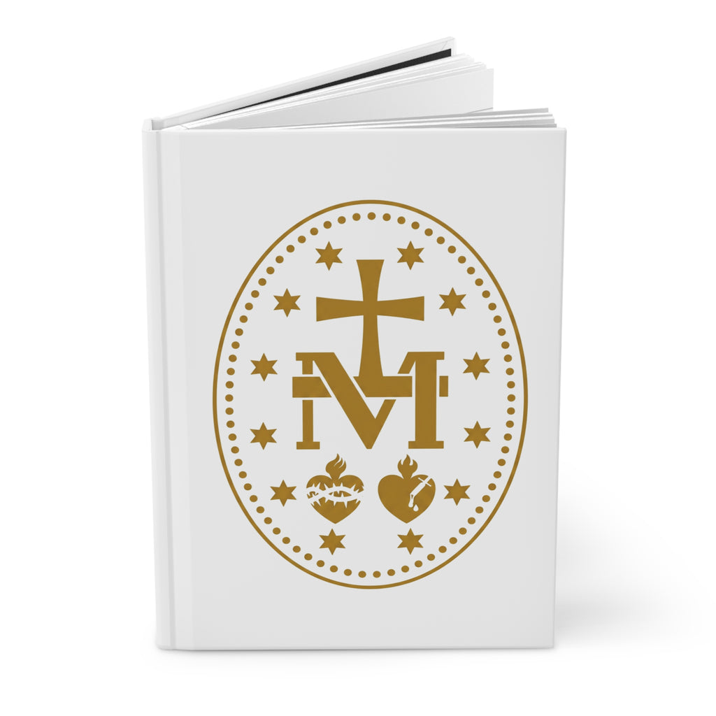 Catholic Marian Hardcover Journal — Gold Cross & Sacred Hearts Notebook