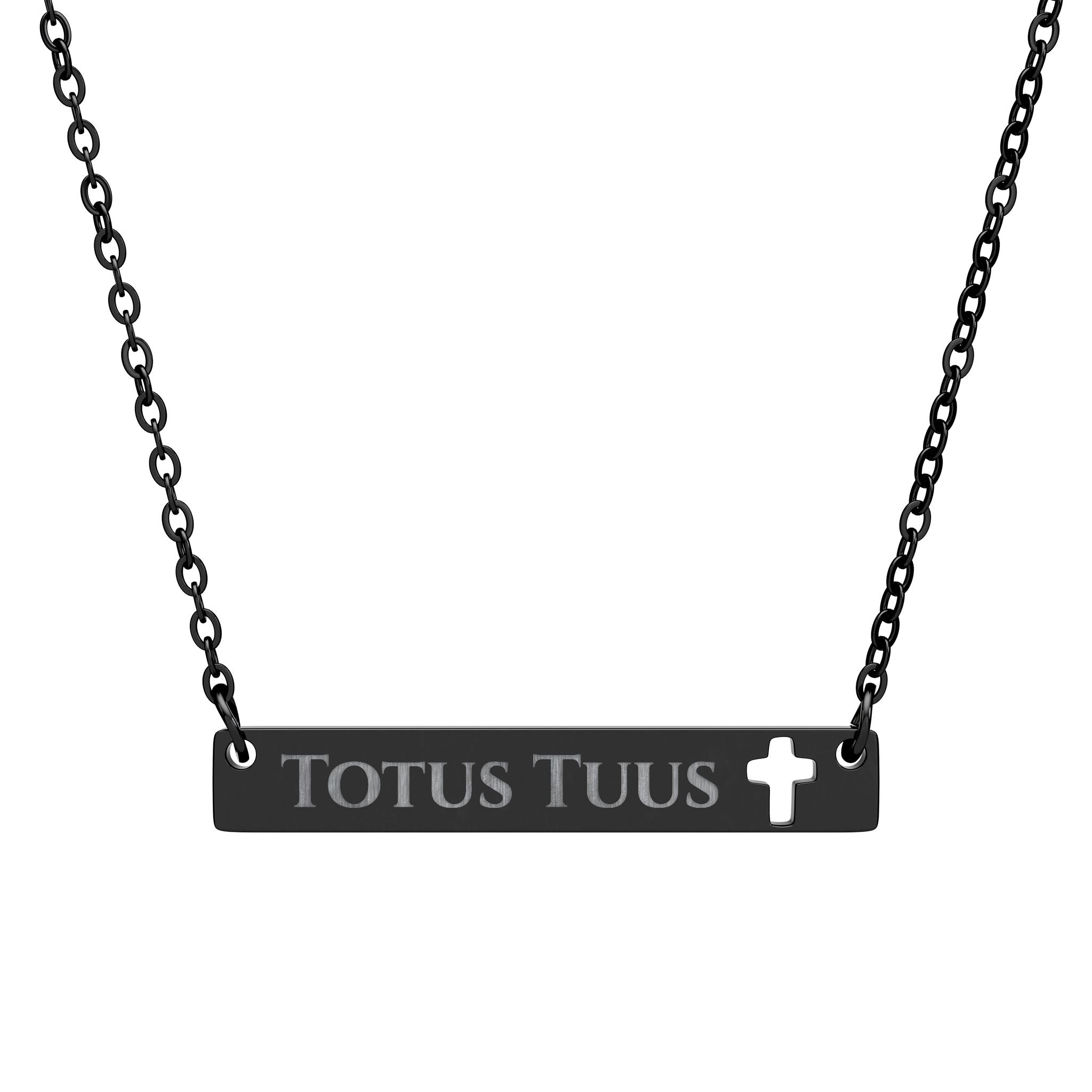 Cutout Cross Bar Necklace — 'Totus Tuus' Pendant